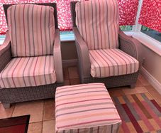 Grey rattan conservatory chairs & foot stool