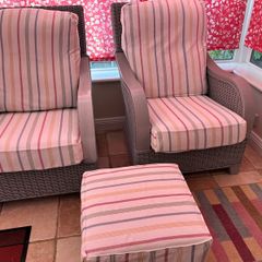 Grey rattan conservatory chairs & foot stool