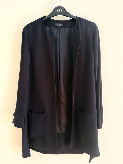 Cos black, collarless open-front longline  jacket / blazer