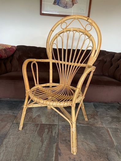 Vintage Franco Albini Style Cane and Bamboo Wicker Chair Mid Century Modern Boho