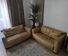 set of 2 two sofas beige brawn creamy carmel, natural real leather bargain