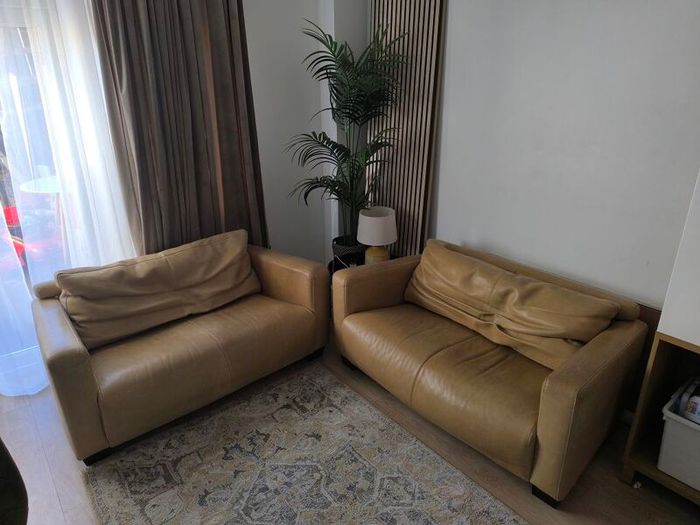 Premium Italian Real Leather Two Sofa Set 2 x 2 Seater Matte Finish