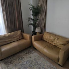 Premium Italian Real Leather Two Sofa Set 2 x 2 Seater Matte Finish