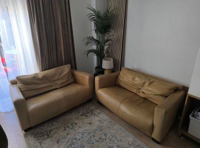 Premium Italian Real Leather Two Sofa Set 2 x 2 Seater Matte Finish
