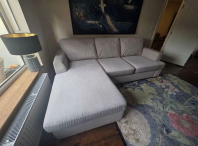 DFS Large Light Grey L-Shaped Corner Sofa with Chaise - 255cm