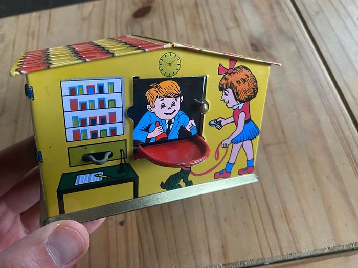 Vintage Beauty Saving Bank Post Office Tin Piggy