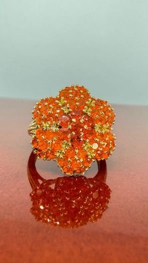 Silver D'joy 1.88 Ct Floral Opal Ring in 18K Yellow Gold Vermeil