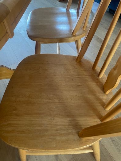 Solid Wood Round Extendable Dining Table and 4 Windsor Chairs - Rustic Farmhouse Style