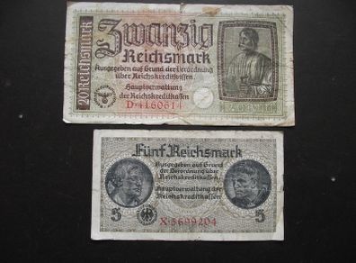Germany. Reichsmark. 5 Mark & 20 Mark Nd (1940-1945)