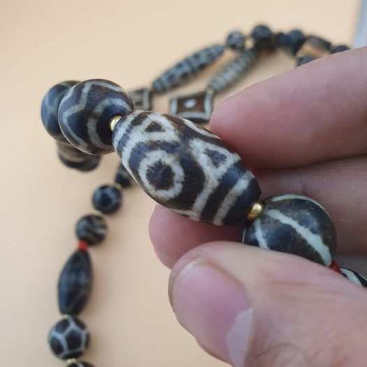 Rare Antique Burmese Pumtek Pyu Petrified Wood Beads Necklace