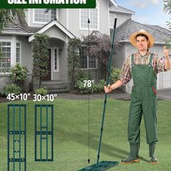 Lawn Leveling Rake, Stainless Steel Lawn Leveler with 45" x 10" Ground Plate, Adjustment Long Handle, Level Lawn Tool for Grass, Golf Field, Garden, Level Soil