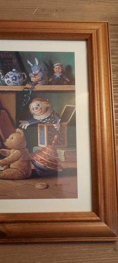 Vintage Raymond Campbell Teddy Bear Picture/ Solid Pine Frame, AV