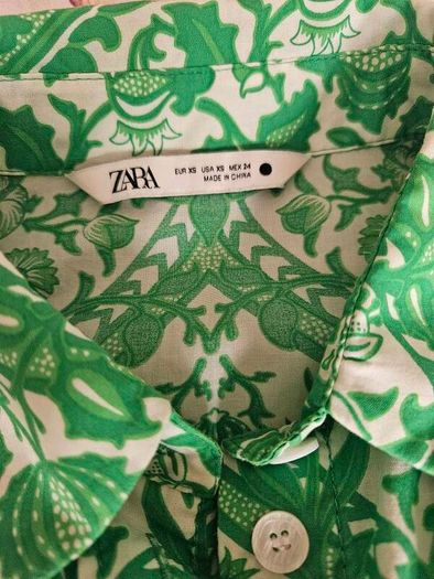 ZARA Green Paisley Floral Print Mini Shirt Dress XS