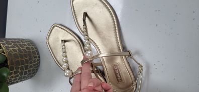 PRIMARK gold and pearl sandals Sz 8UK