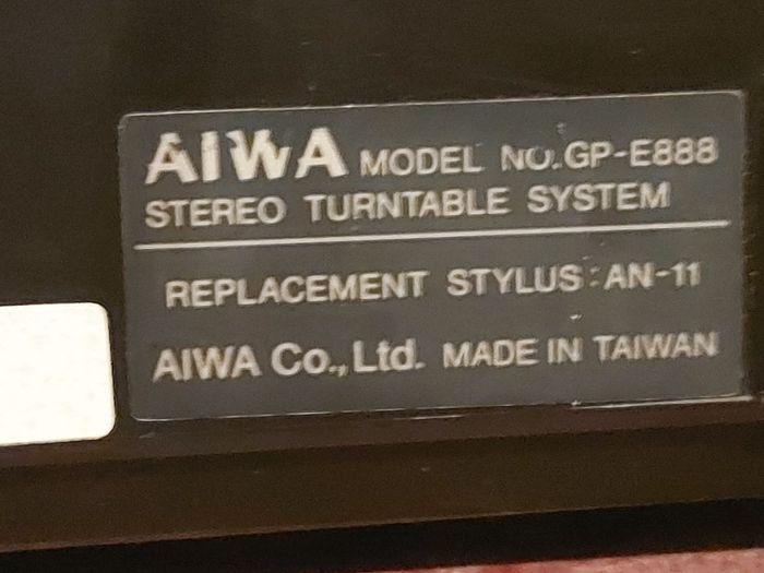AIWA Stereo Turntable System, Model No. GP-E888, Uses AN-11 Stylus, Part of Larger unit System
