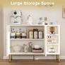 Sideboard with Curved Texture, Wooden Storage Cabinet with 2 Doors and 3 Tier Shelves, Cupboard, Buffet for Living Room, Kitchen, Hallway, Cream Colour, 110 X 35 X 82 cm Image 5