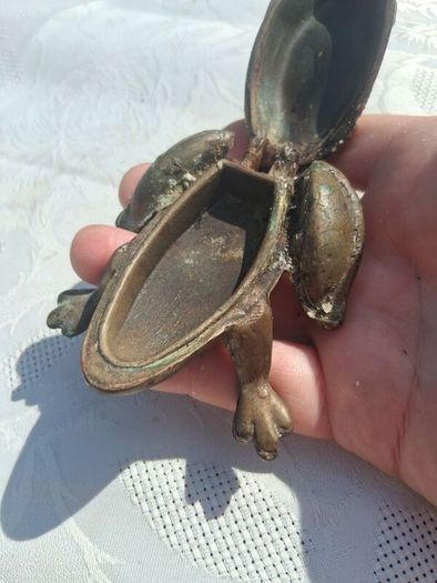 Midcentury Italian Crab and Frog Brass Ashtrays