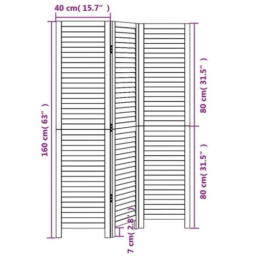 Room Divider 3 Panels Black Solid Wood Paulownia