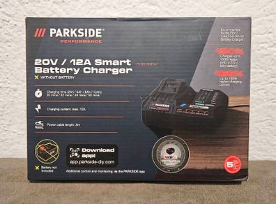 Parkside Performance 12A X20V Smart Bluetooth Super Fast Battery Charger. 12AH 8AH 4AH X20V Smart Bluetooth Batteries. 2.5AH 5AH X12V Next Gen Performance Batteries 6.0A X12V Next Gen Performance Fast Charger.