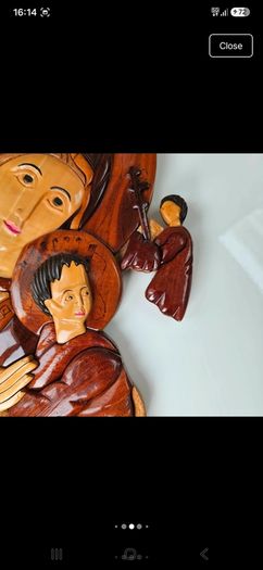 Vintage Handcrafted Wood Intarsia Wall Plaque | Madonna & Child Religious Art Icon