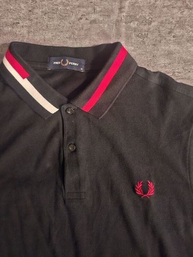 Fred Perry Bold Stripe Collar Polo Shirt Mens Medium Black Red White