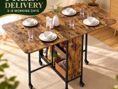 Folding Dining Table with Wheels & 2 Storage Shelves  Extendable Space-Saving Kitchen Table, Vintage Brown