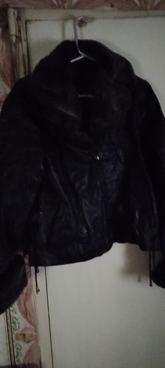 leather jacket  with  fur trim