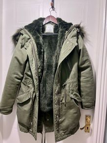Bershka Green coat with fur lining