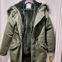 Bershka Green coat with fur lining
