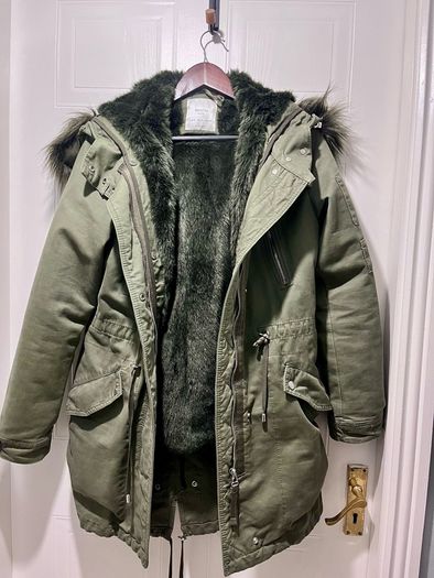Bershka Green coat with fur lining