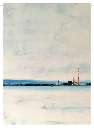 Grey Day, Poolbeg, Dublin Bay, A6 framed print by artist Helen Mathews