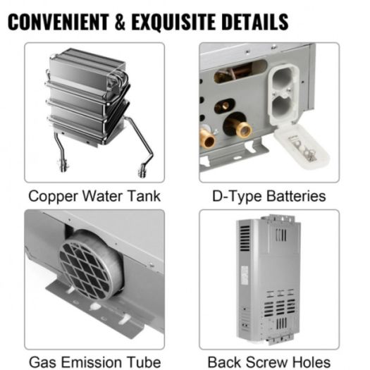250110 VEVOR 6L LPG Water Heater Propane Gas Tankless Instant Boiler With Shower