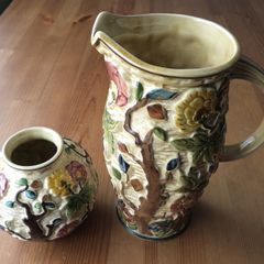 Indian Tree hand painted Jug and Vase By J Wood