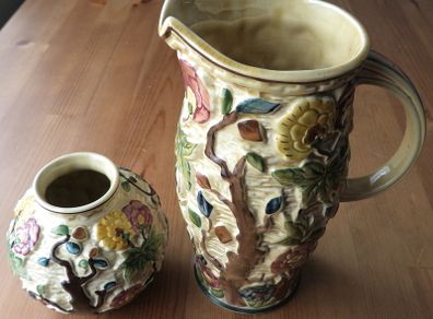 Indian Tree hand painted Jug and Vase By J Wood
