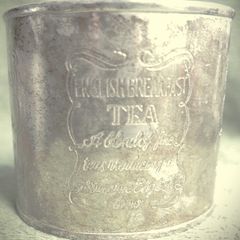 Vintage English Breakfast Tea  Engraved Round Silver Plated Container