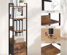 5-Tier Bookcase with Removable Drawer, Freestanding
