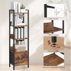5-Tier Bookcase with Removable Drawer, Freestanding