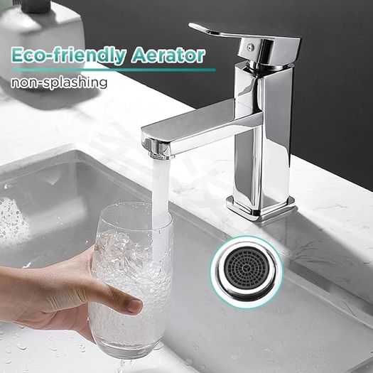 FREE POSTAGE Basin Tap Washroom Hot and Cold Mixer Tap Single Lever Bathroom Sink Faucet with 80CM UK Standard Hoses, Chrome