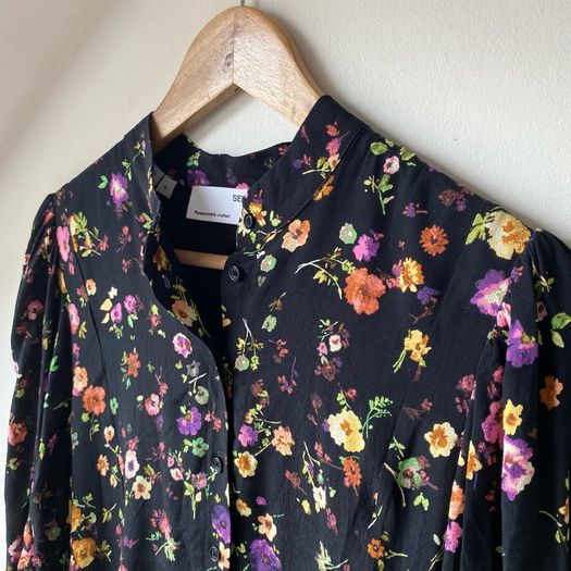 Dress Selected Femme Black Fjyn Floral Print Mini Dress Size 36