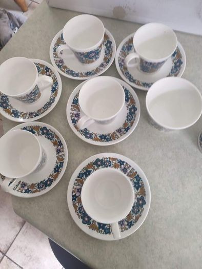 Vintage Retro 1970s Royal Tuscan Nocturne Pattern Set of 6  Cups , 6 Saucers , Cream Jug And Sugar Bowl.