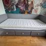HEMNES Day-bed w 3 drawers, 2 mattresses, grey, Afjall medium firm, 80x200 cm Image 2