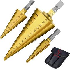 3PCS HSS Step Bits Set High Speed Steel Step Drill Bits Set - (4-12mm, 4-20mm and 4-32 mm) Cone Drill Bits Hole Cutter for Wood Stainless Steel Sheet Metal (FREE POSTAGE)