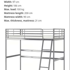 Metal loft bed, Single (Ikea) FREE