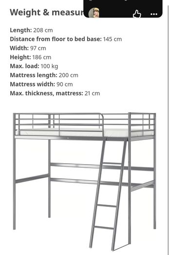Metal loft bed, Single (Ikea) FREE