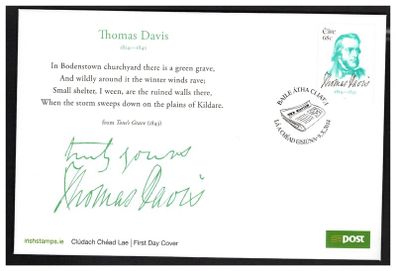 2014 Ireland Birth Centenary of Thomas Davis (Founder of the Young Ireland Movement) Commemorative Stamp An Post First Day Cover (FDC) Dublin Cancel
