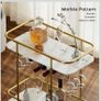 2 Tier Mobile Bar Serving Cart, Drinks Trolley on Wheels, Gold Bar Cart with Wine Rack and Glass Holder, Storage Trolley, Indoor/Outdoor Rolling Cart for Living Room Kitchen Party Image 6