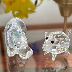 Retired Swarovski Crystal Hippopotamus and Miniature Pig Figurines no box