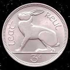 [#427] - Ireland 1956 | Irish 3d | Three Pence | Hare | KM.12a | UNC