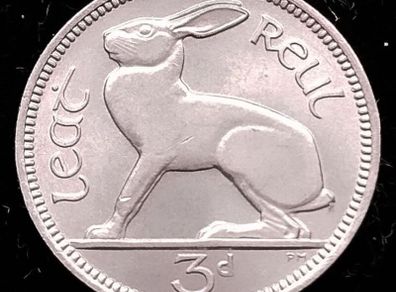 [#427] - Ireland 1956 | Irish 3d | Three Pence | Hare | KM.12a | UNC