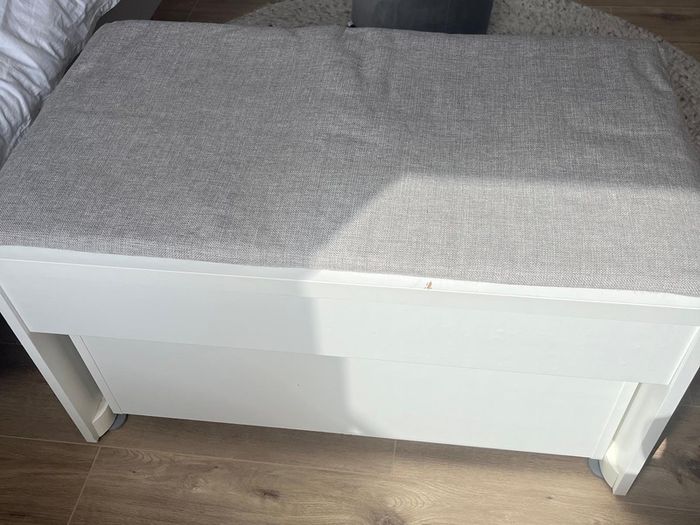 IKEA blue bench with storage